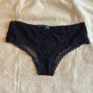 Aerie Lace Bikini Panty in Navy with Teal Bow